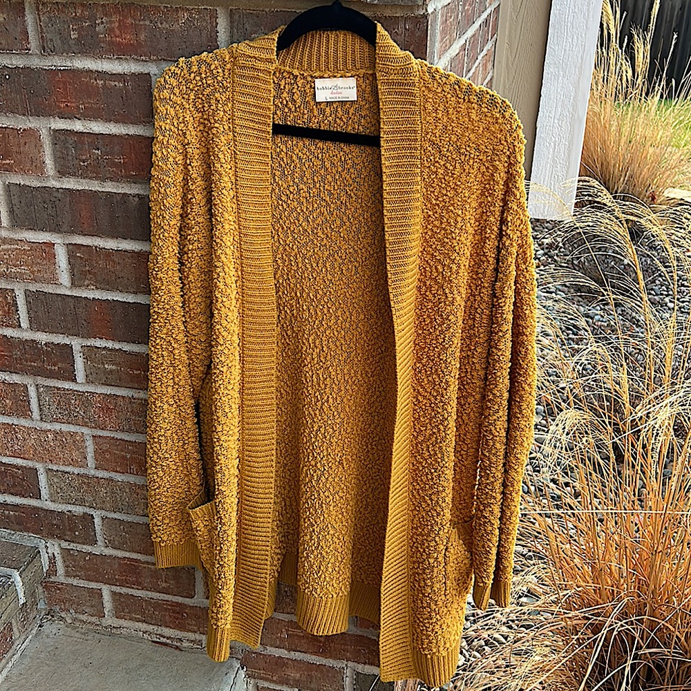 Bobbie Brooks Ladies L Cozy Mustard Open-Front Cardigan w/Pockets